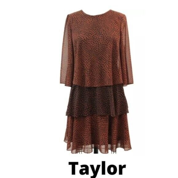 Taylor Women's Tiered Ruffle Dot Print Chiffon Dress -‎ Size 10 - Picture 5 of 11